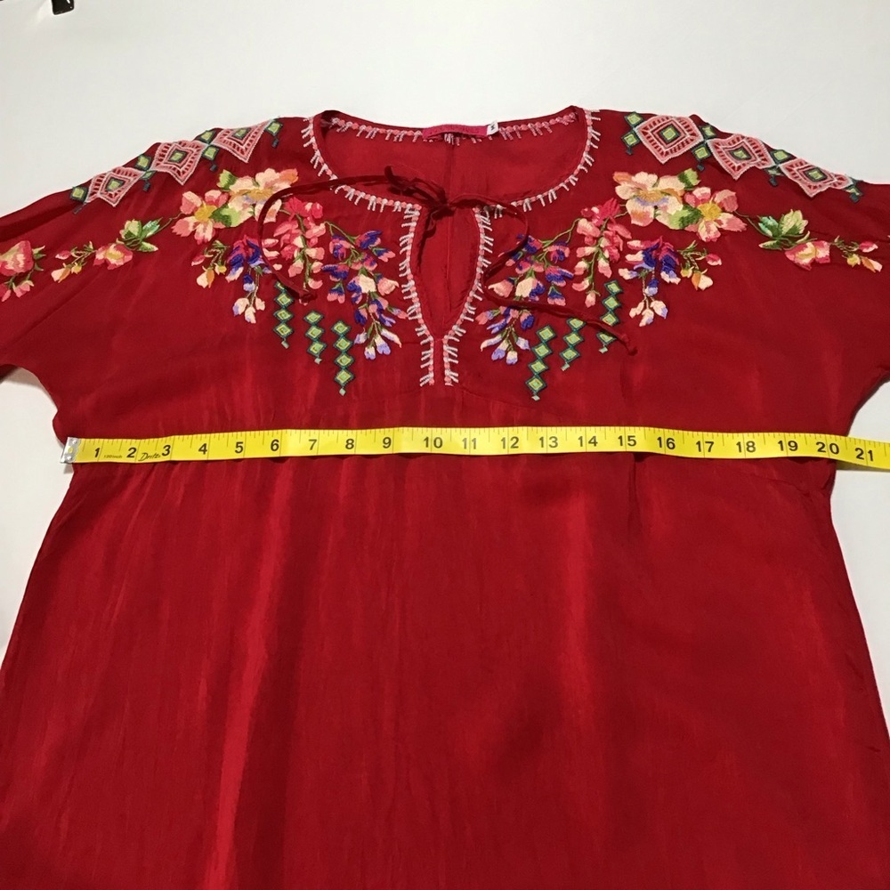 Johnny Was Vibrant Red Embroidered Long Sleeve Tunic - Picture 13 of 15